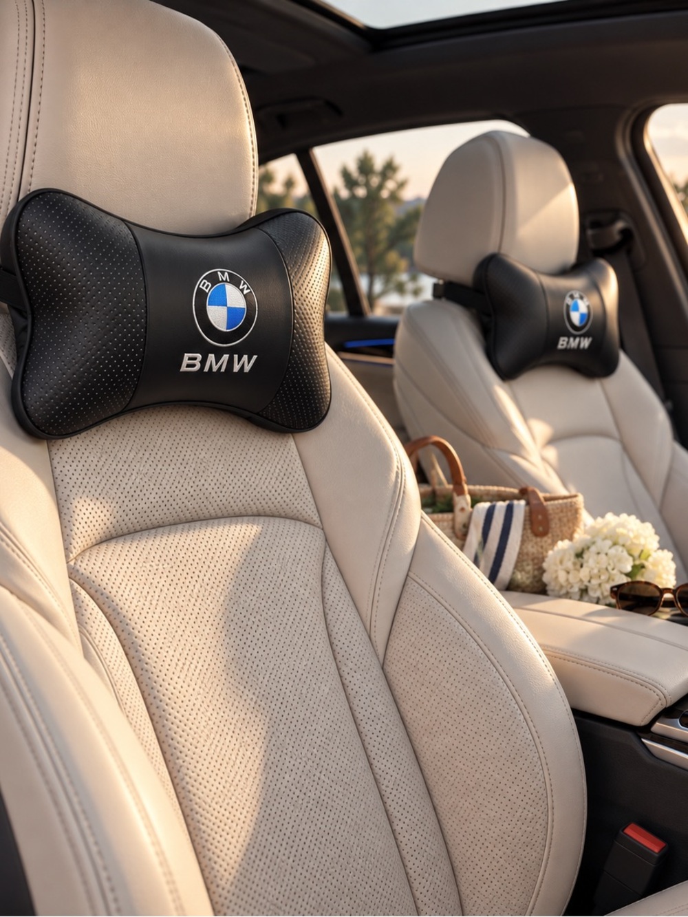 BMW Embroidered Leather Perforated Neck Rest Car Accessory Pillows